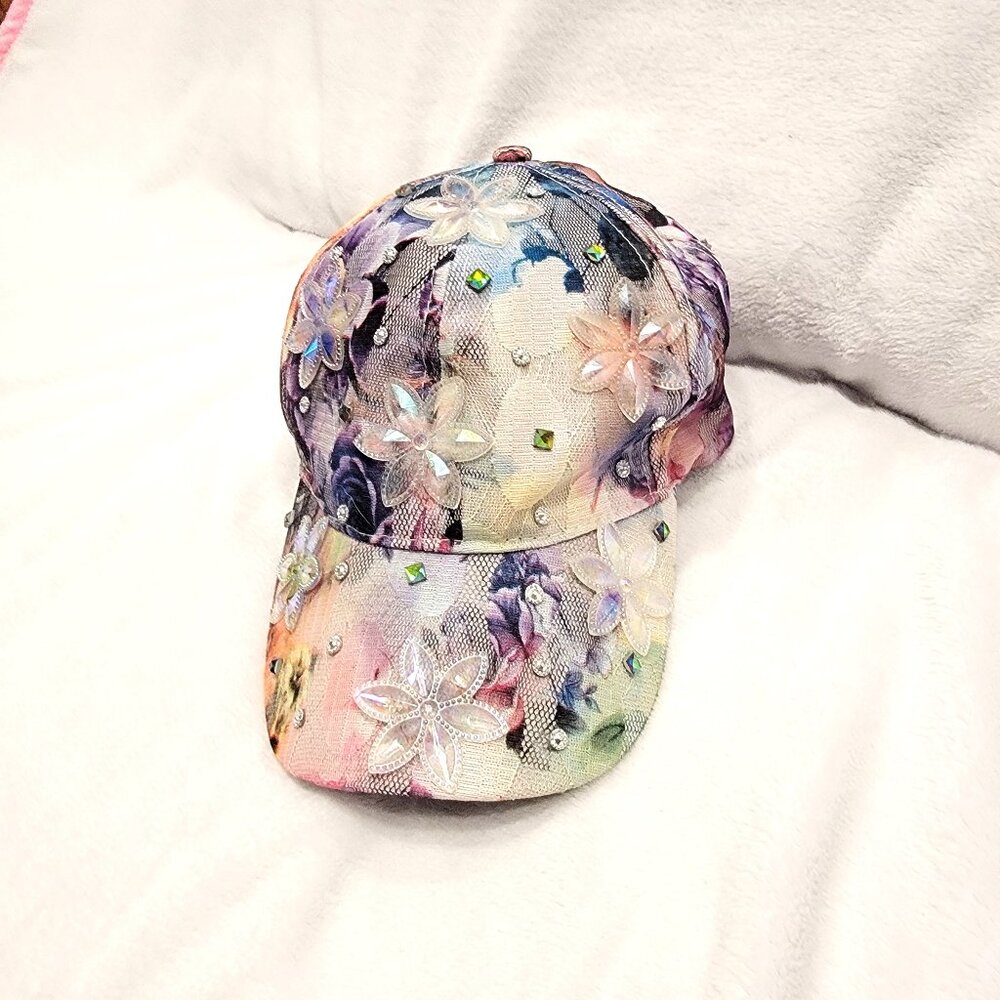 Womens Blingy Floral Cap